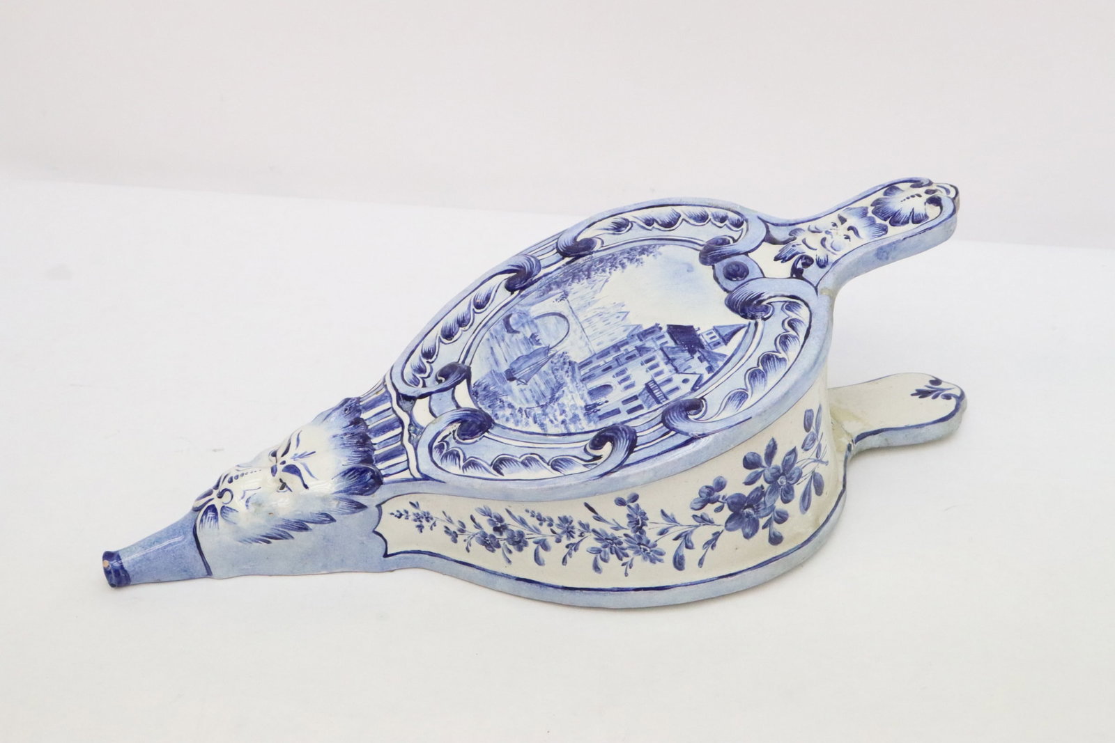 Antique Dutch blue & white porcelain wall pocket: Antique Dutch blue and white porcelain wall pocket, repair, 14.7"x7"x4.7"