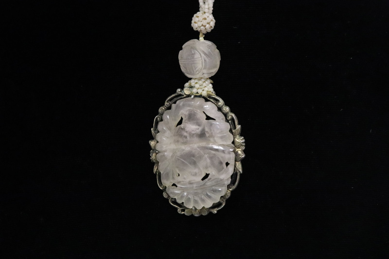 Antique rose quartz & silver brooch w/ rose quartz bead necklace (1 of 11)