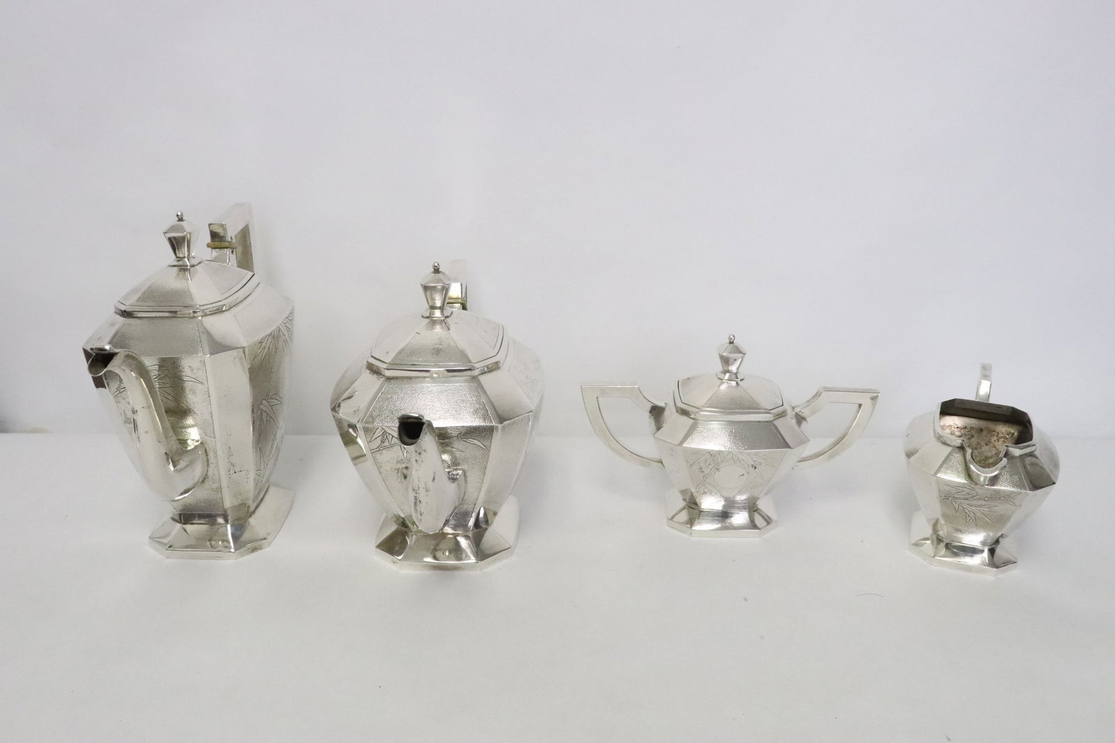 Chinese 19th/20th c. 4 piece silver tea and coffee set (1 of 11)