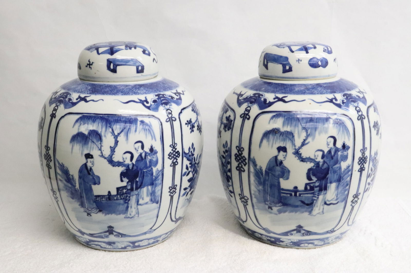 Pair Chinese early 19th c. porcelain covered jars (1 of 9)