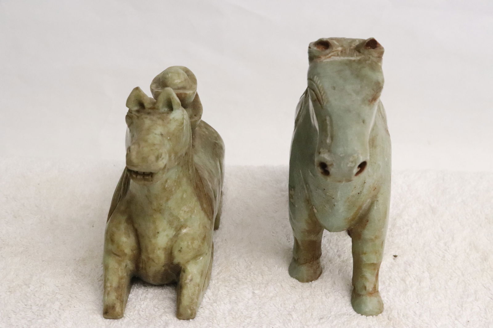 2 Chinese jade like stone carved horses (1 of 10)