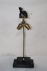 Chinese lamp stand w/ wood base & amber like finial