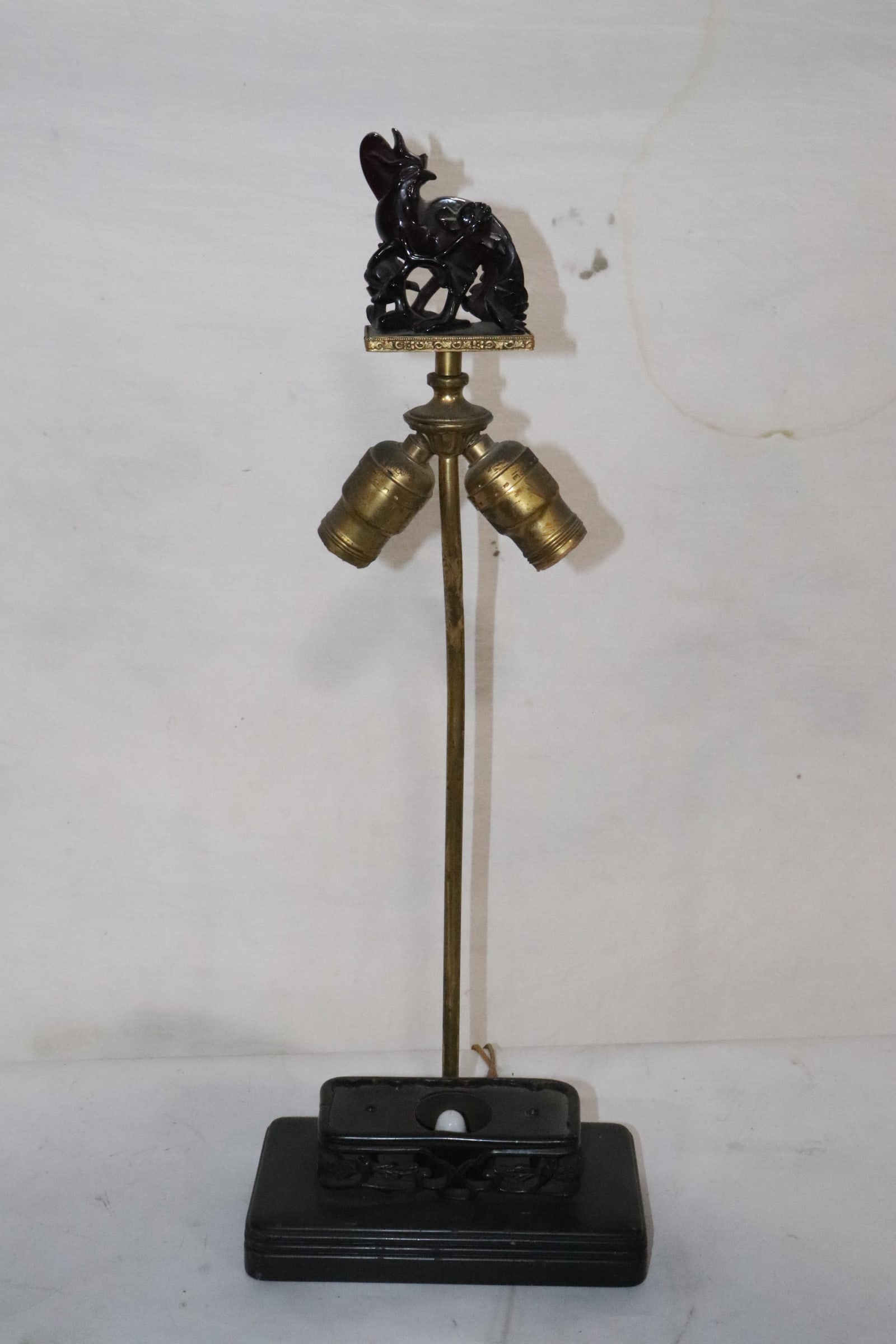 Chinese lamp stand w/ wood base & amber like finial: Chinese lamp stand with wood base and amber like finial, 23.1"H