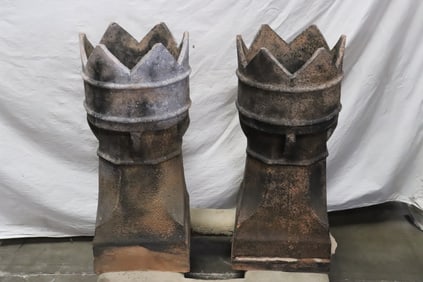 pair 18th/19th century terracotta crown chimney