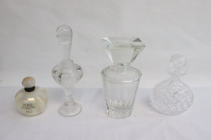 4 crystal/ art glass scent bottles