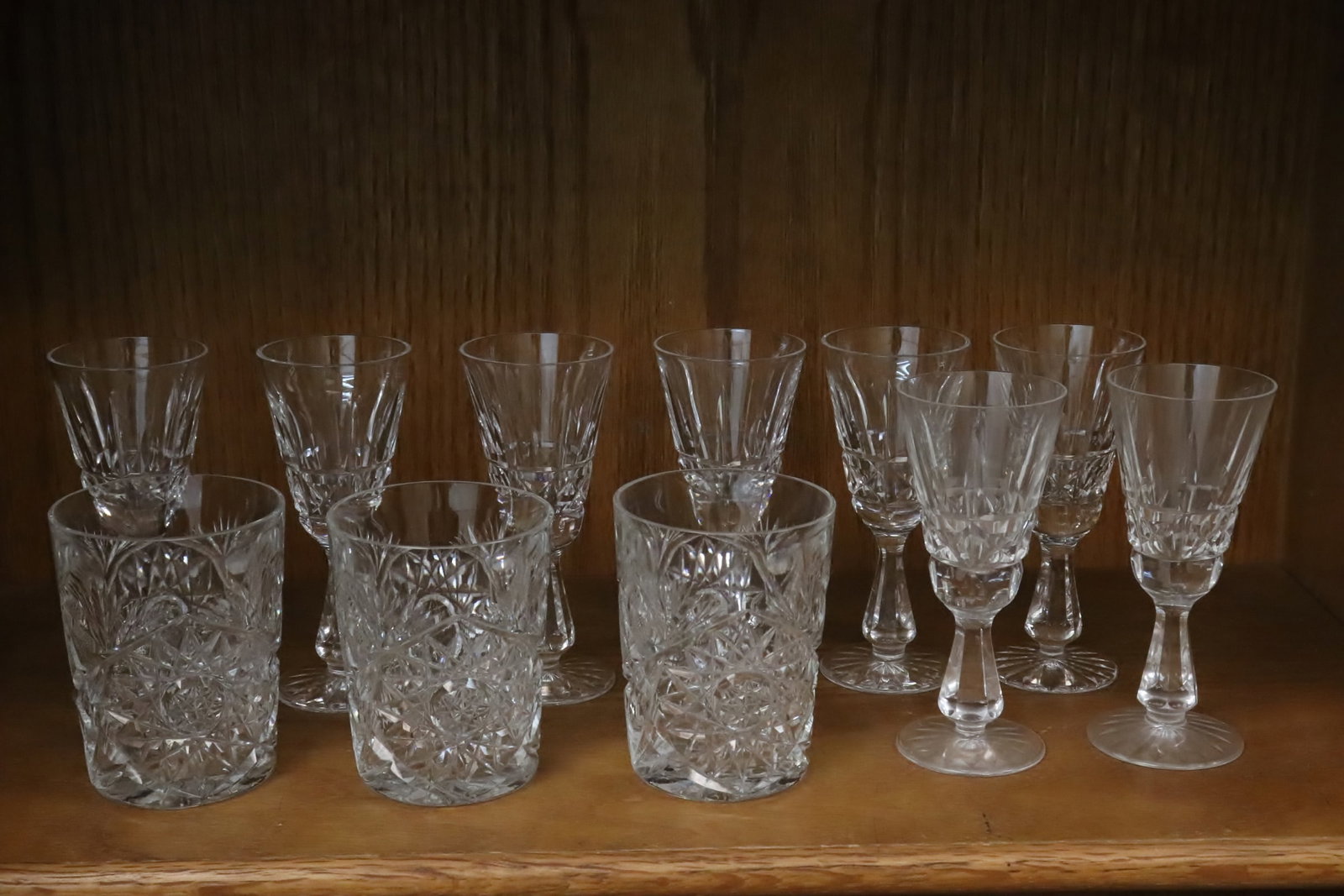 11 Waterford crystals: 11 Waterford crystals; 8 wine goblets (5.25"x2.25"dia ea), and 3 waters (3.85"x3"dia ea)