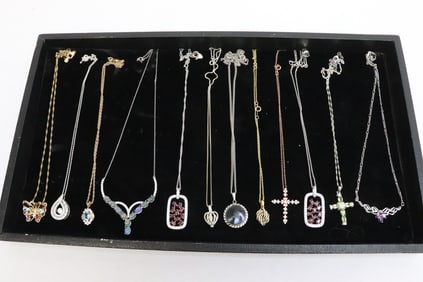 12 sterling pendants with sterling necklaces