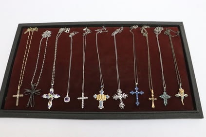 13 sterling cross with sterling necklaces