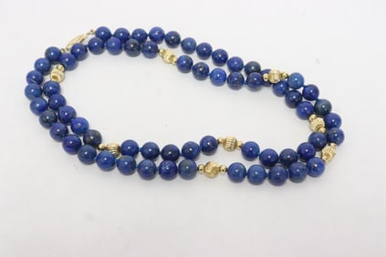 Lapis bead and 14K Y/G bead necklace