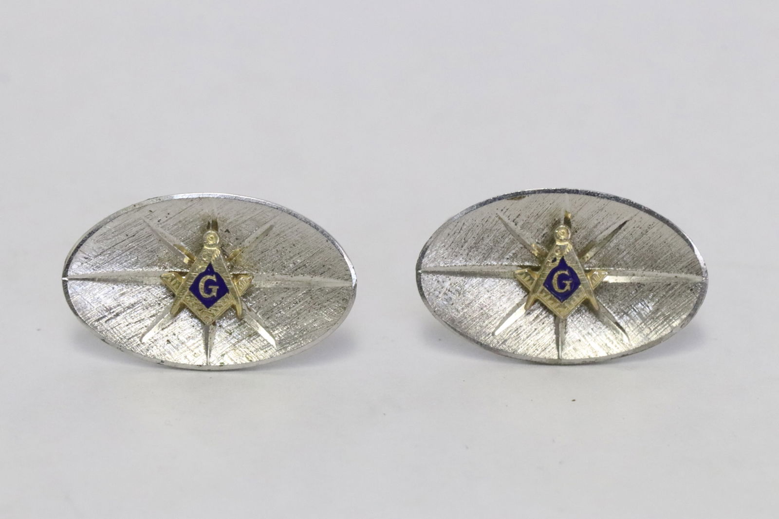 Pair sterling cufflinks w/ 10K Y/G Masonic symbol (1 of 5)