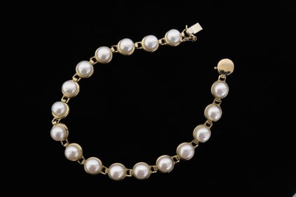 10K Y/G cultured pearl bracelet w/ 10K Y/G clasp