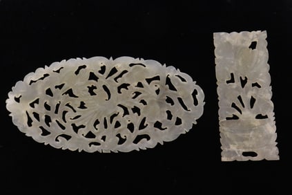 2 Chinese vintage white jade like carved plaques