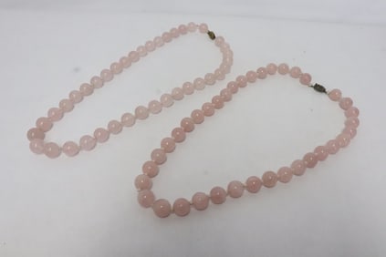 2 Chinese vintage large rose quartz bead necklaces