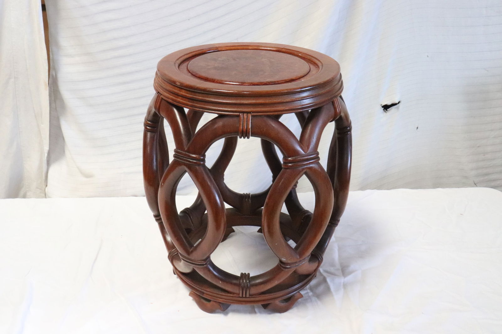 Chinese vintage rosewood/ burl walnut drum stool (1 of 8)