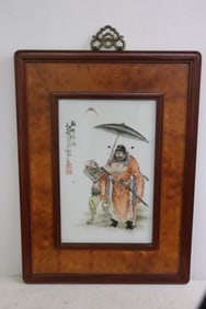 Chinese framed famille rose porcelain plaque