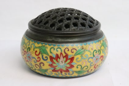 A cloisonne bronze covered censer