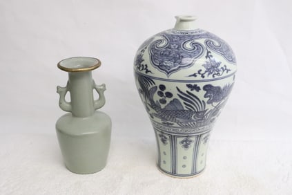 Chinese b&w meiping, and a Song style vase