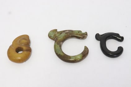 3 jade like stone carved ornaments