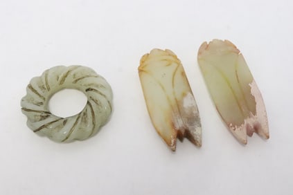 3 jade like stone carved ornaments