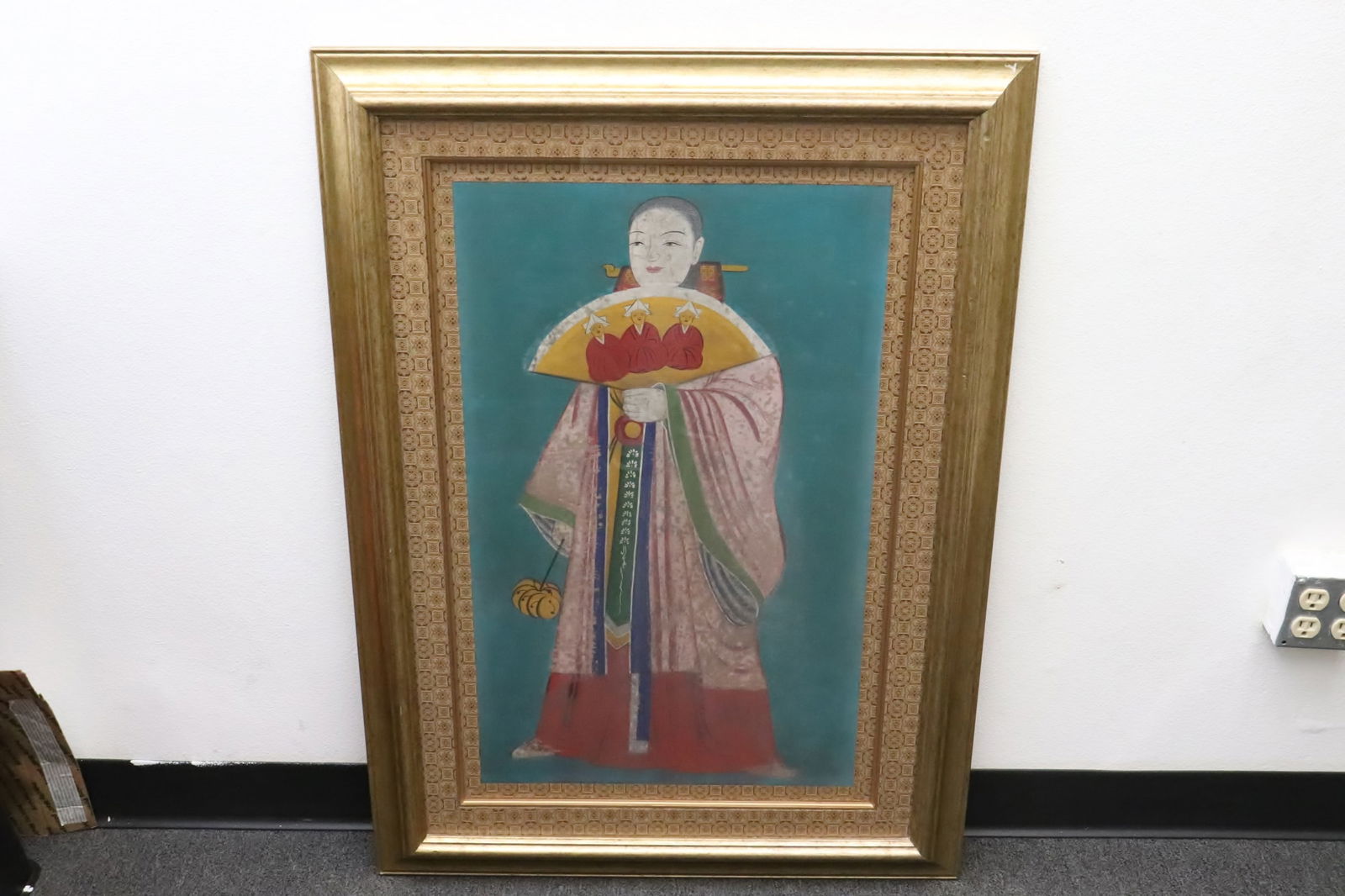 Korean framed watercolor/ oil on silk panel painting (1 of 8)
