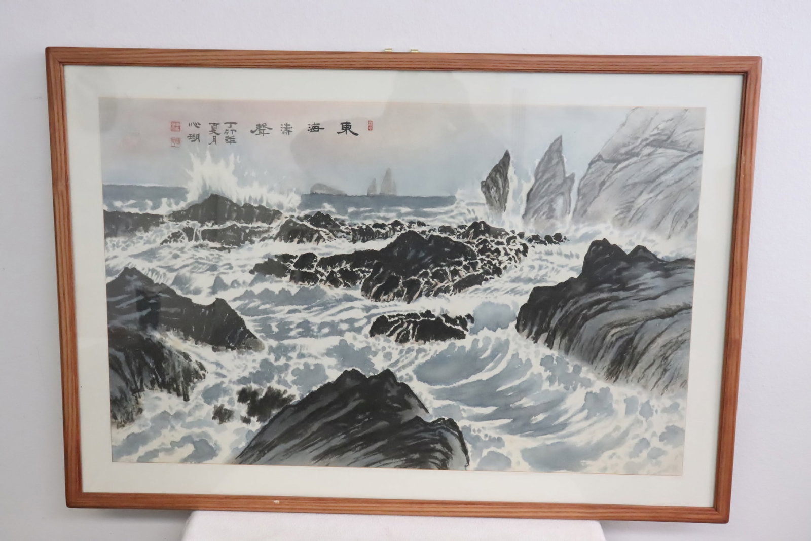 Korean watercolor on rice paper "coastal scene": Korean watercolor on rice paper "coastal scene", 20.5"x32.3"