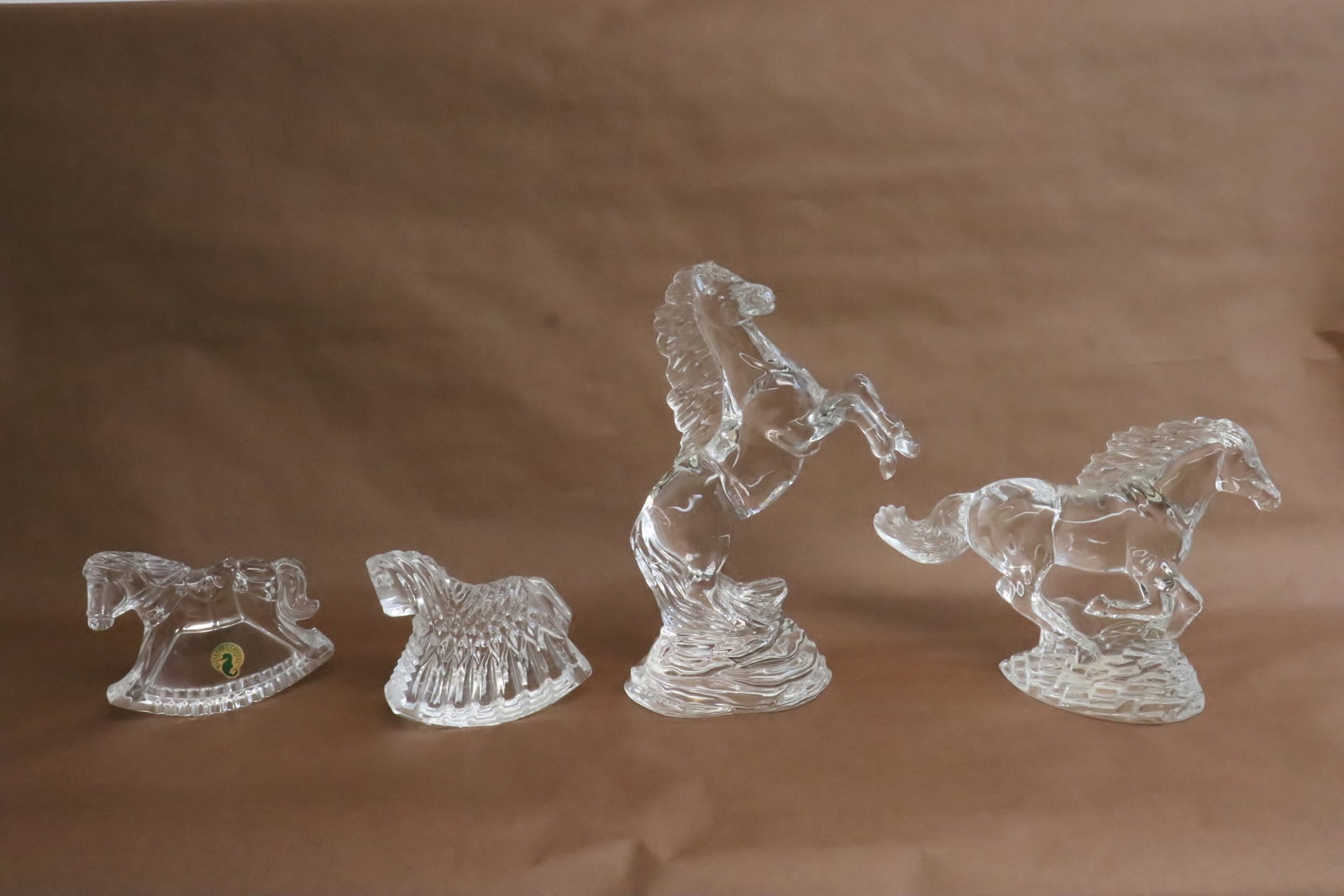 4 Waterford crystal horses: 4 Waterford crystal horses, 3.9"H - 9.3"H