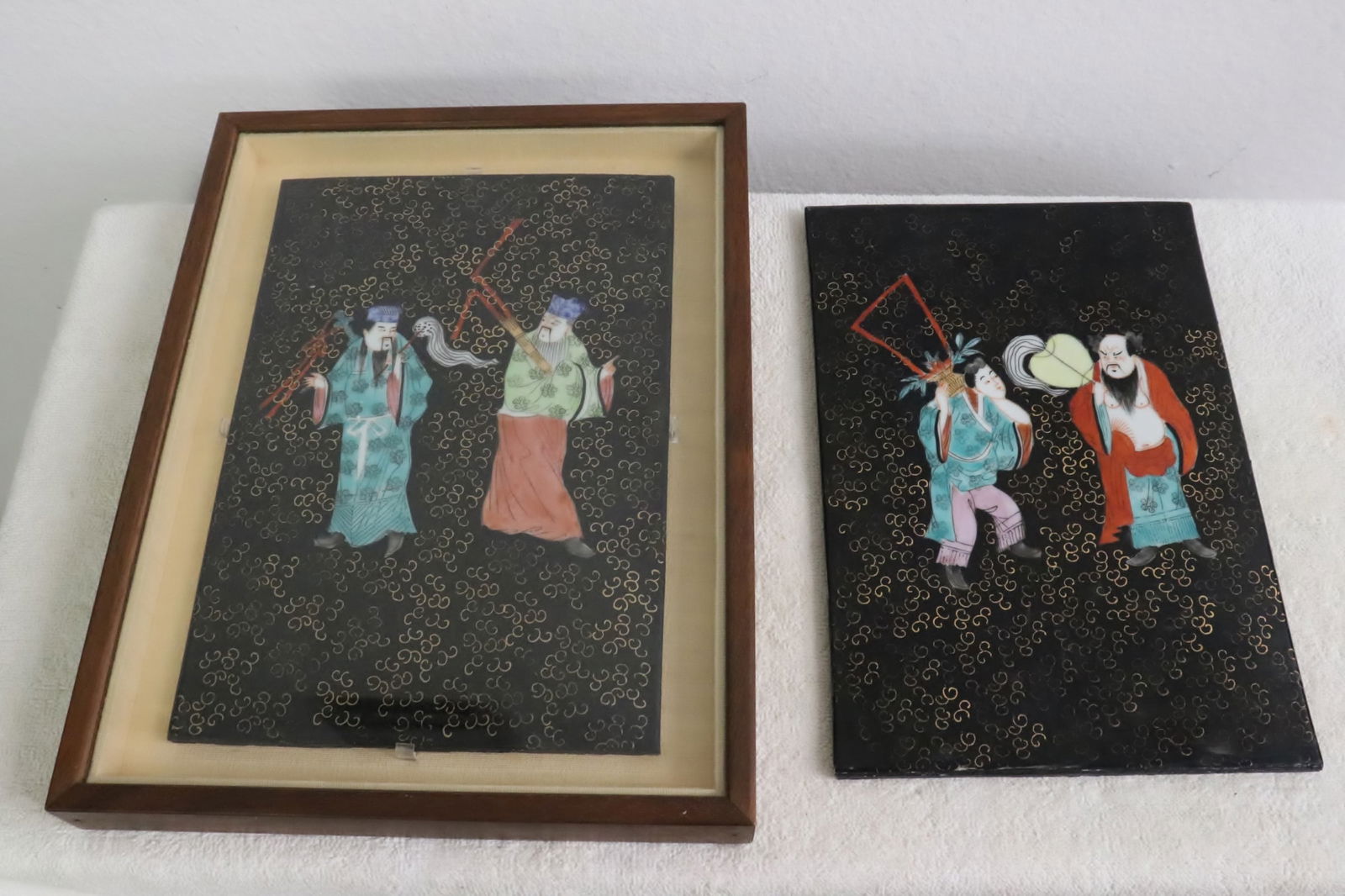 Pair Chinese 19th/20th c. framed porcelain plaques (1 of 11)