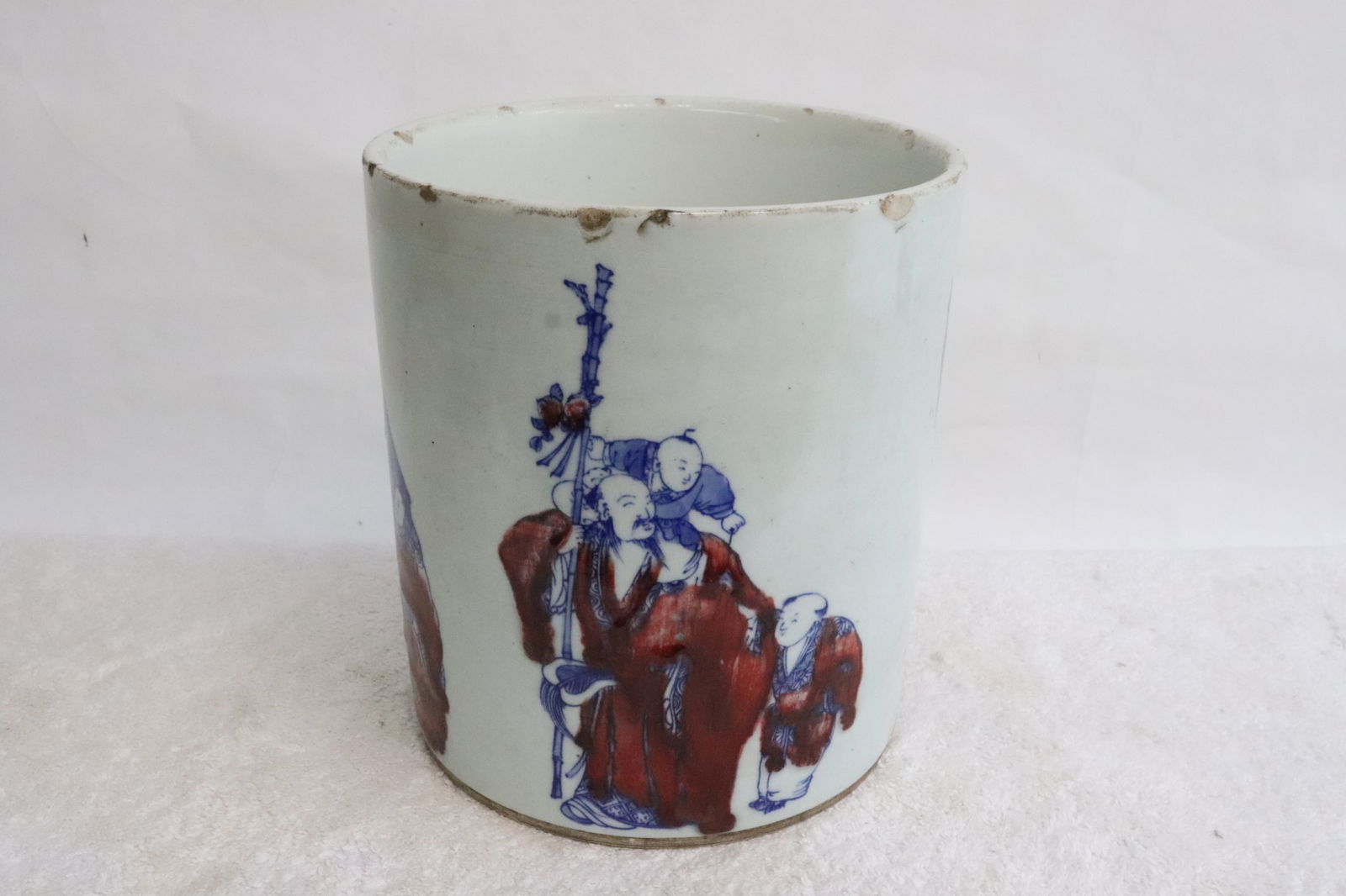 Chinese blue, red and white porcelain brush holder (1 of 7)
