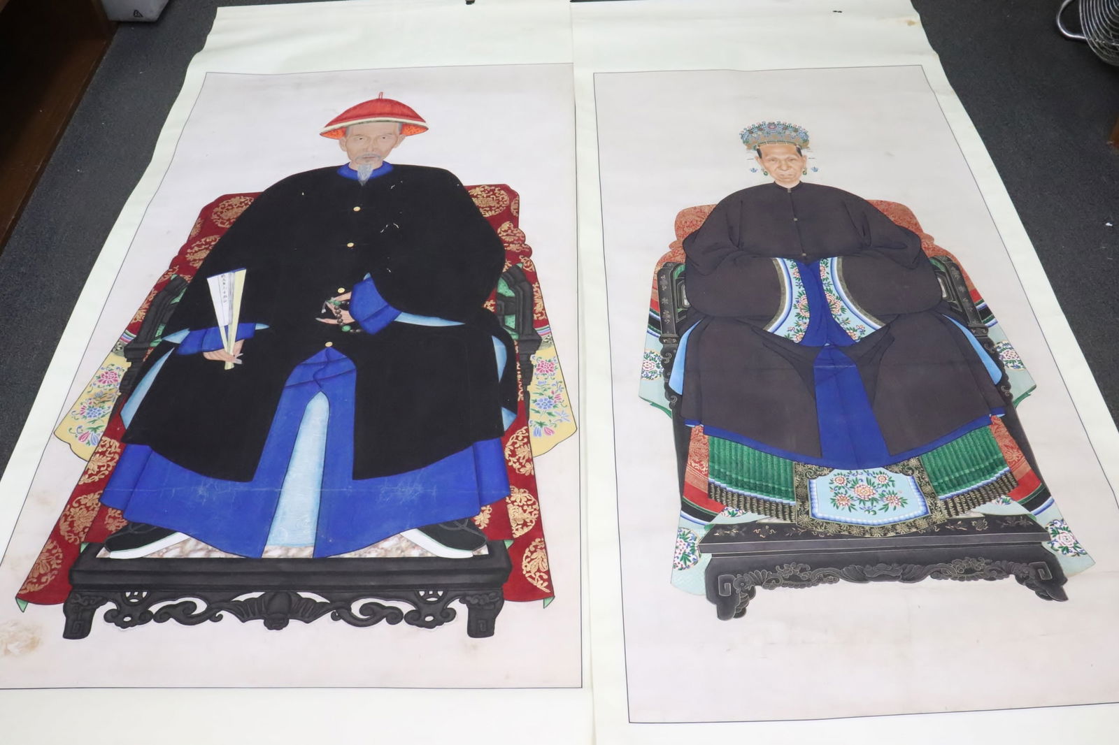 Pair Chinese 19th century watercolor scrolls (1 of 11)