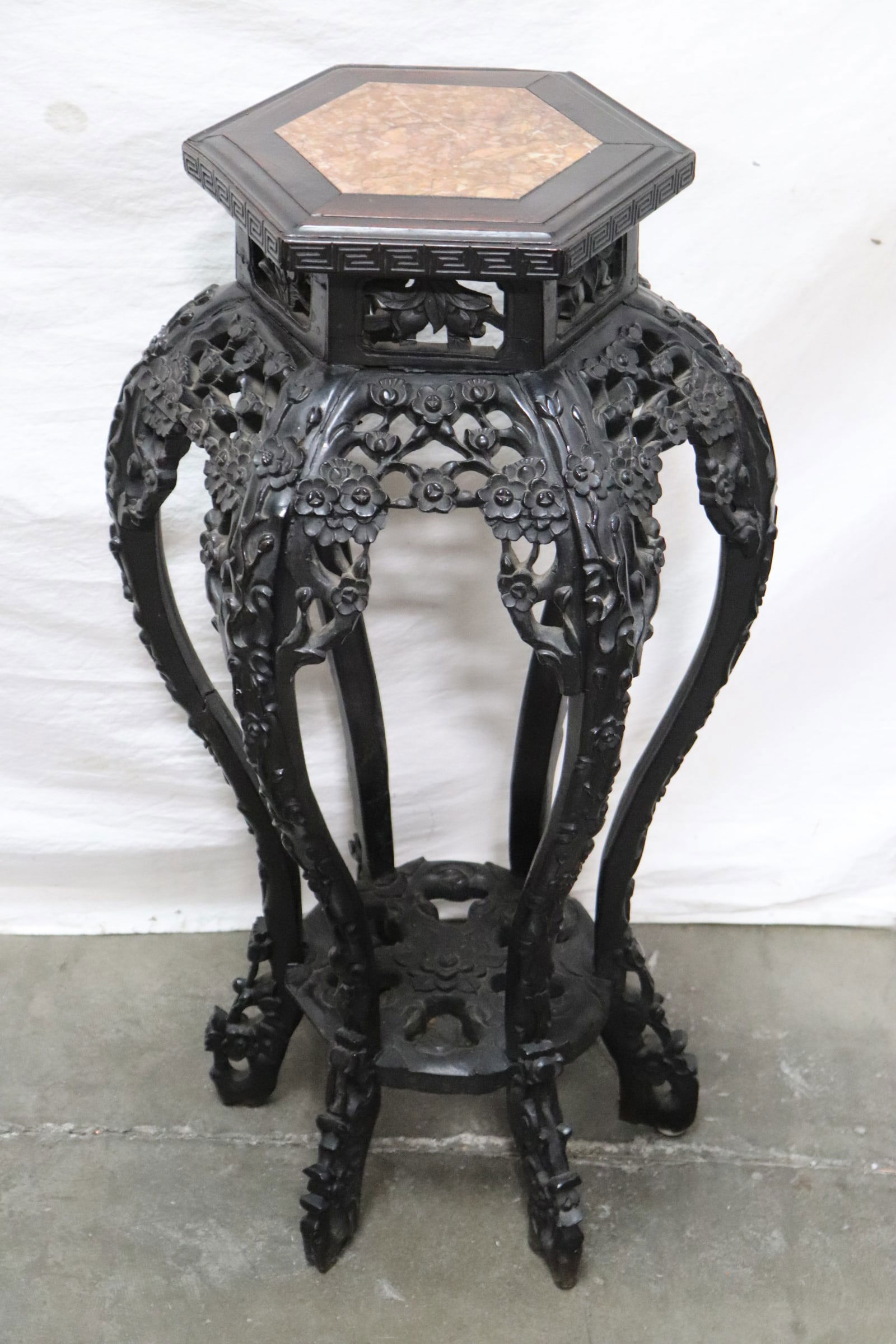 Chinese 19th/20th c. marble top rosewood pedestal stand (1 of 9)