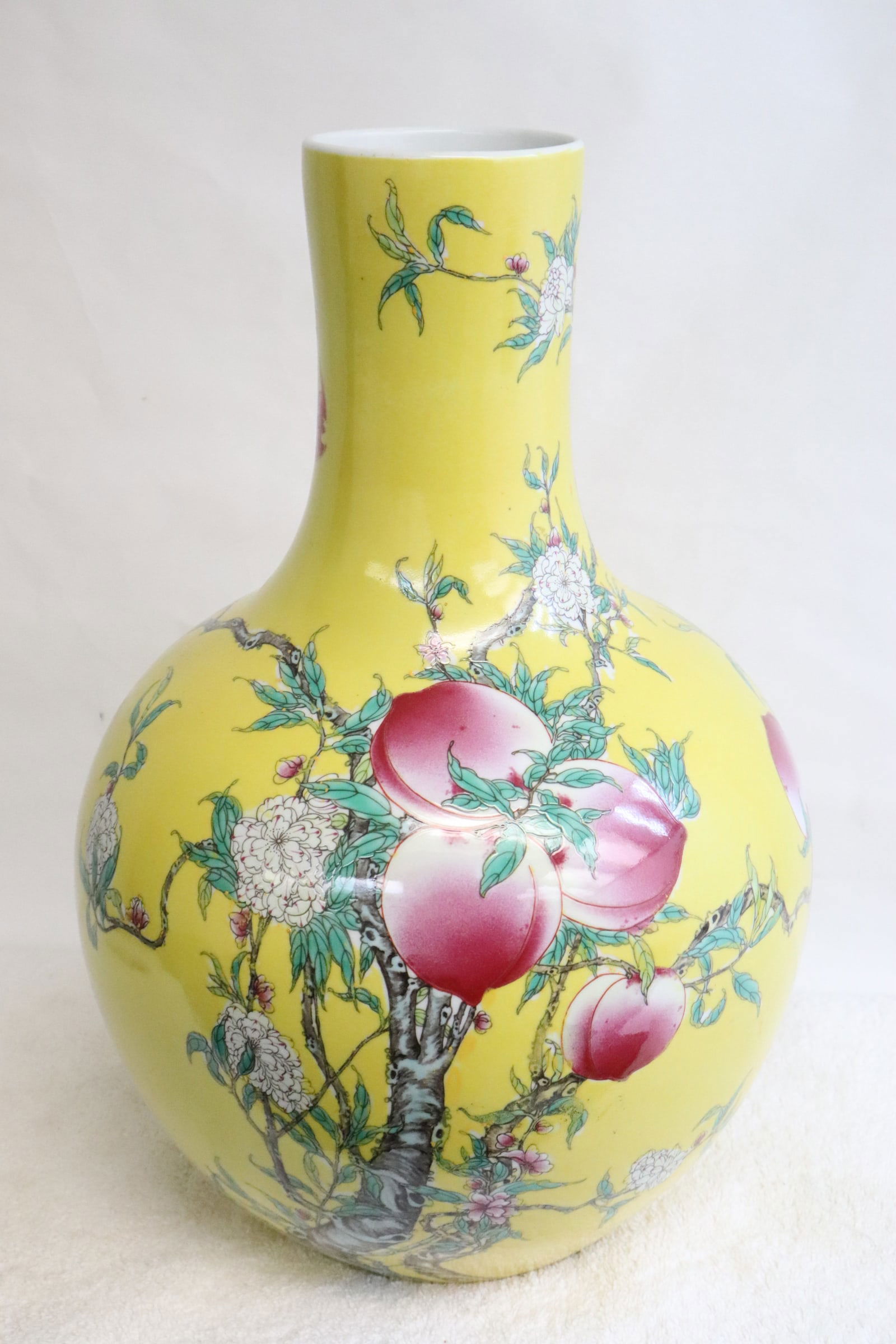 Large yellow background porcelain bottle vase (1 of 10)