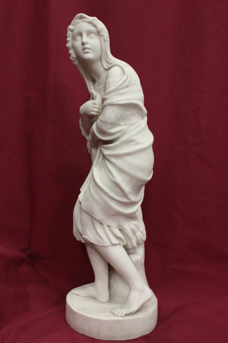 Antique bisque sculpture of a girl: Antique bisque sculpture of a girl,signed W. Brodie, dated 1858, attributed to William brodie. 18.5"Hx6"dia
