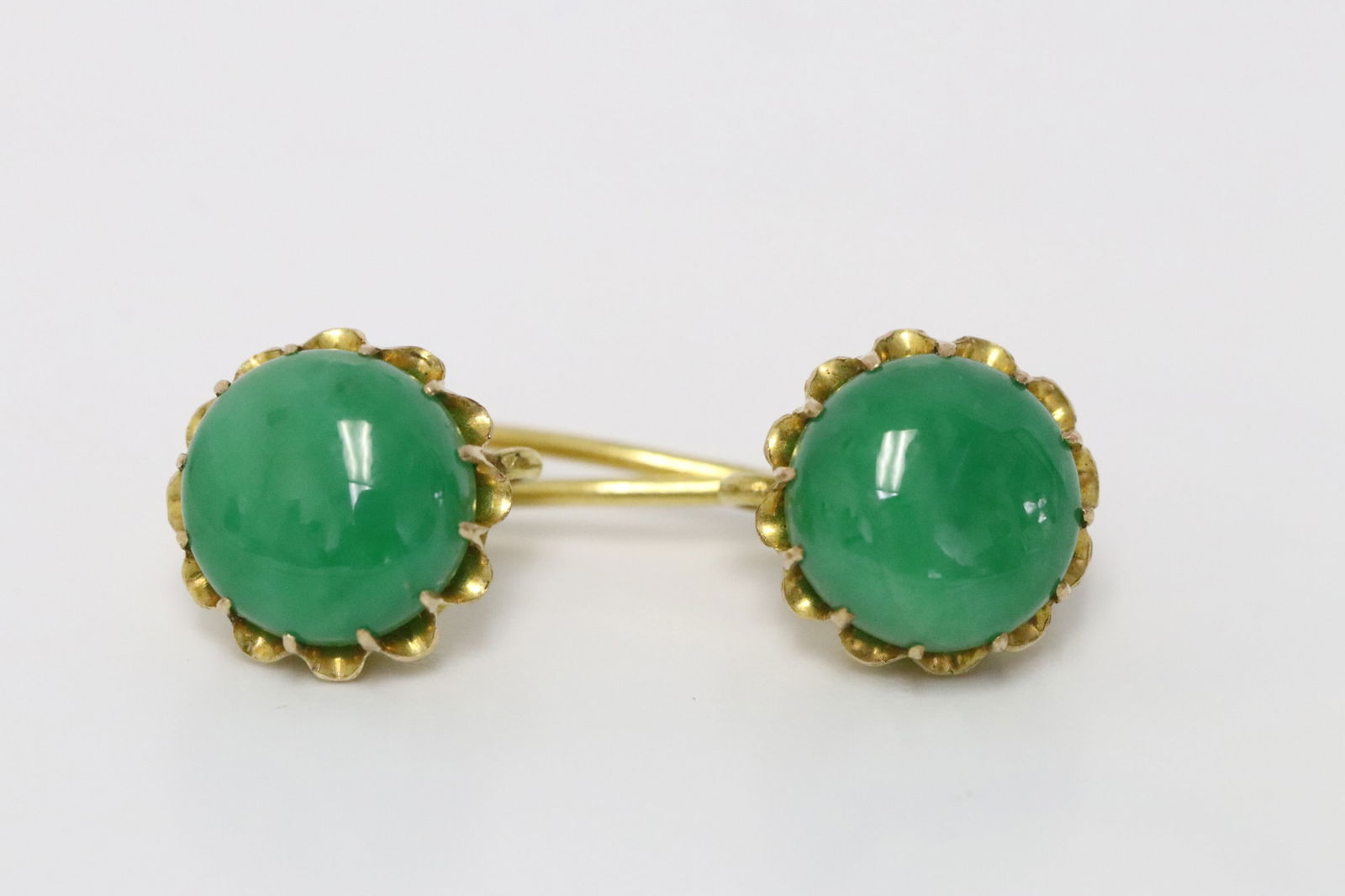 Pair 14K Y/G jadeite earrings with GIA report (1 of 8)