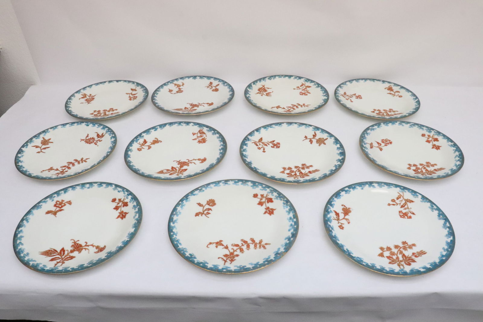11 vintage French hand painted porcelain plates: 11 vintage French hand painted porcelain plates, 0.85"x9.05"dia ea