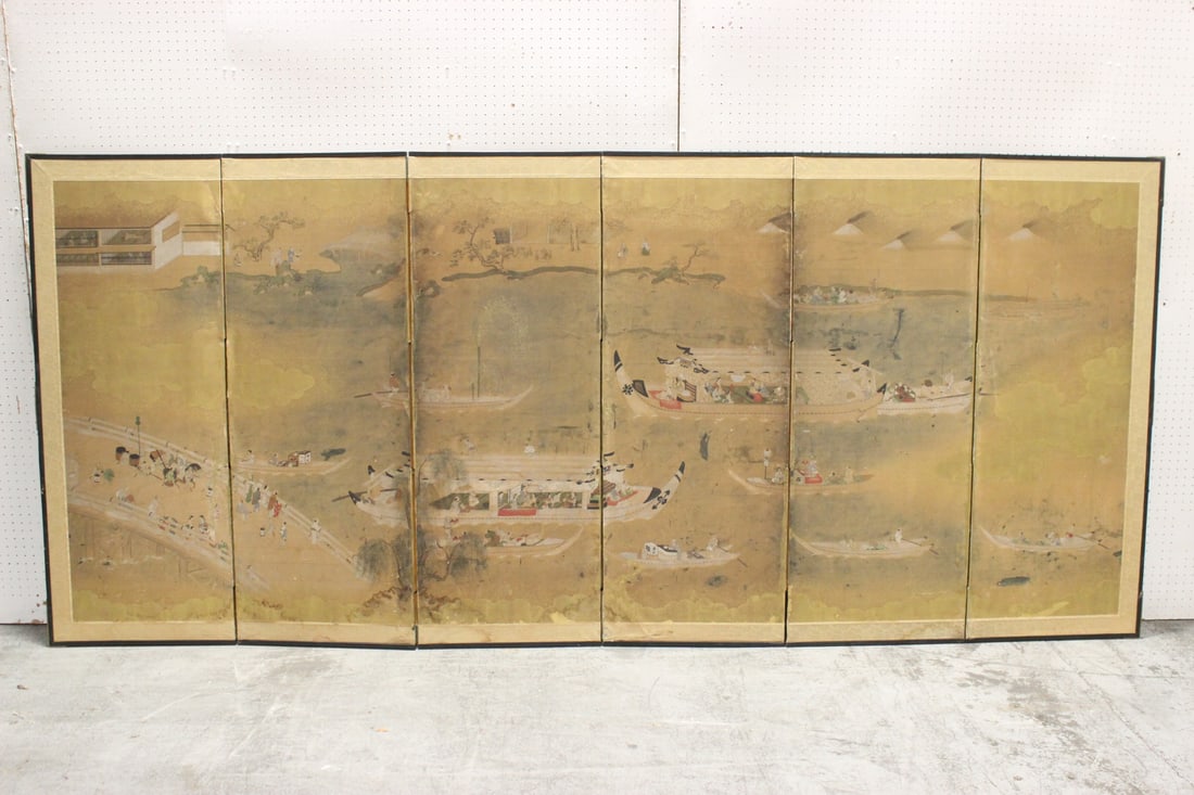 18th c. Japanese room divider w/ watercolor (1 of 10)