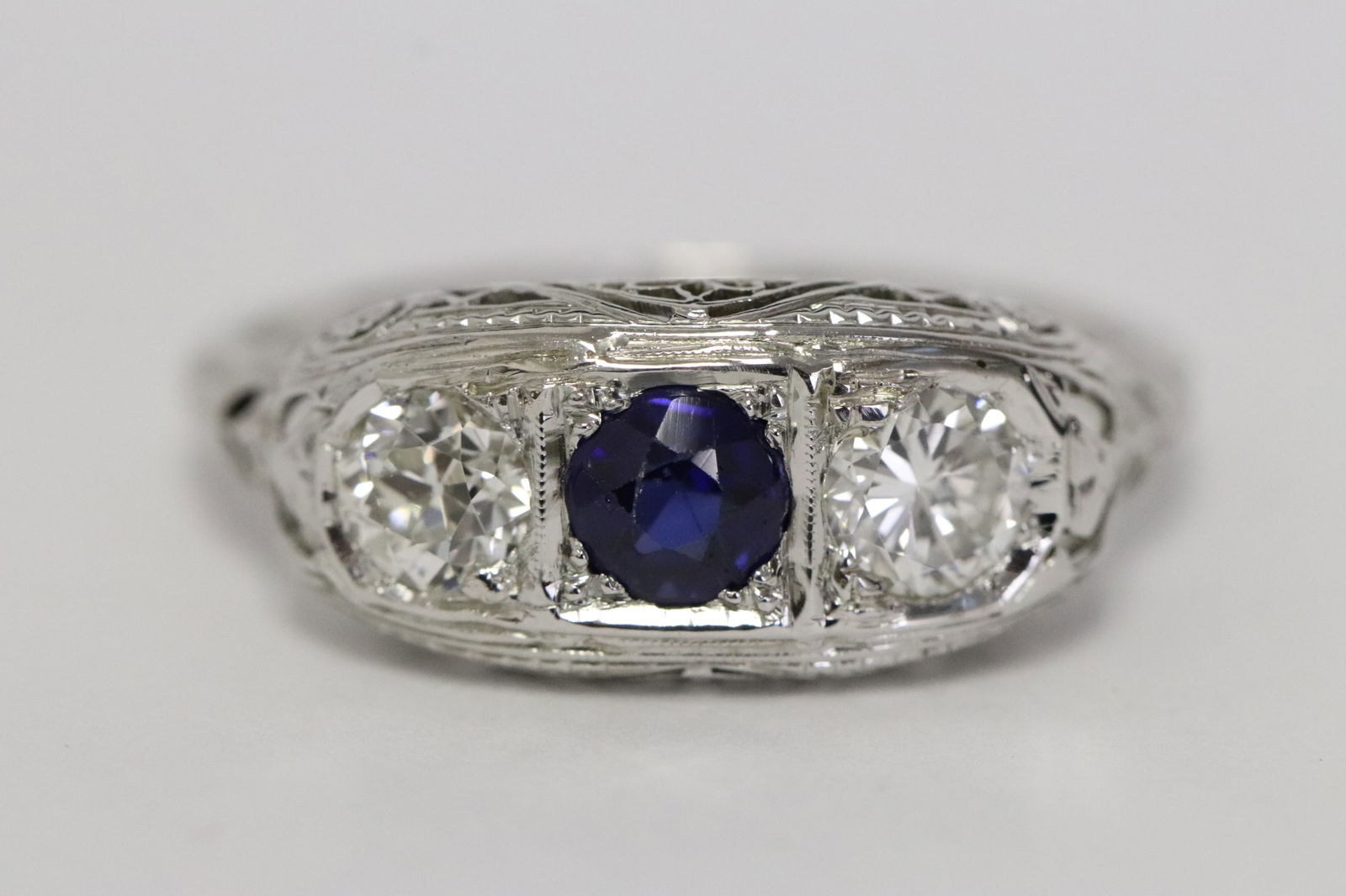A platinum and 18K W/G filigree diamond ring (1 of 8)