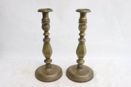 Pair heavy bronze candlesticks
