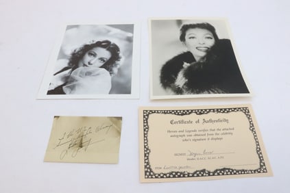Loretta Young signed card, & a photo of her w/ COA