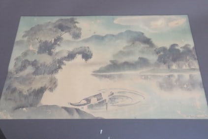 W/c "landscape of lake scene" by Van Tho Tran, signed