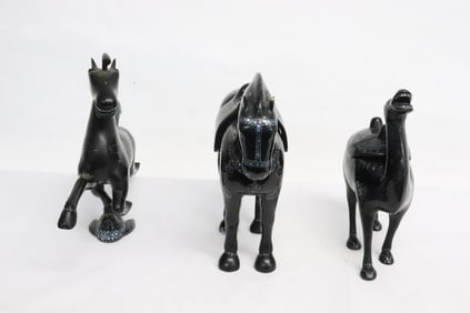 3 Chinese lacquer sculptures w/ MOP inlaid