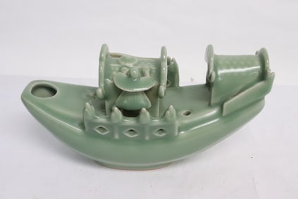 Chinese celadon porcelain sculpture of boat