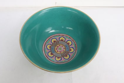 Chinese blue background famille rose porcelain bowl