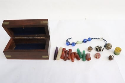 Collection of misc. beads in wood box