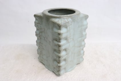 Chinese large light blue glazed crackleware square jar