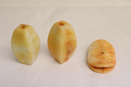 3 Chinese jade like stone carved beads