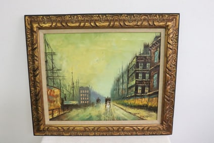 Oil on canvas "street scene" by P. G. Tiele