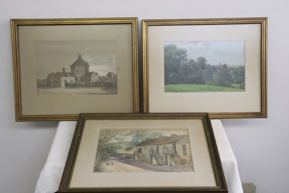 3 framed watercolors, one signed Hutton, dated 1890