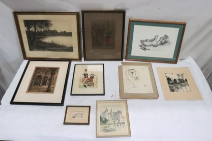 9 Victorian etchings