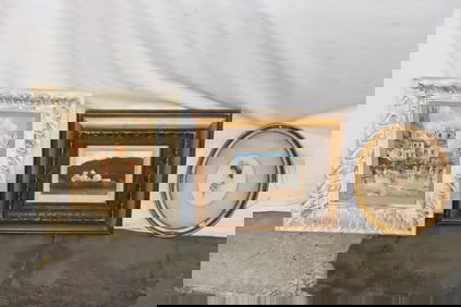 2 oil paintings, & a signed art nouveau watercolor