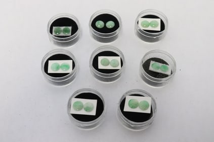 8 pair natural color apple green jadeite cabochons
